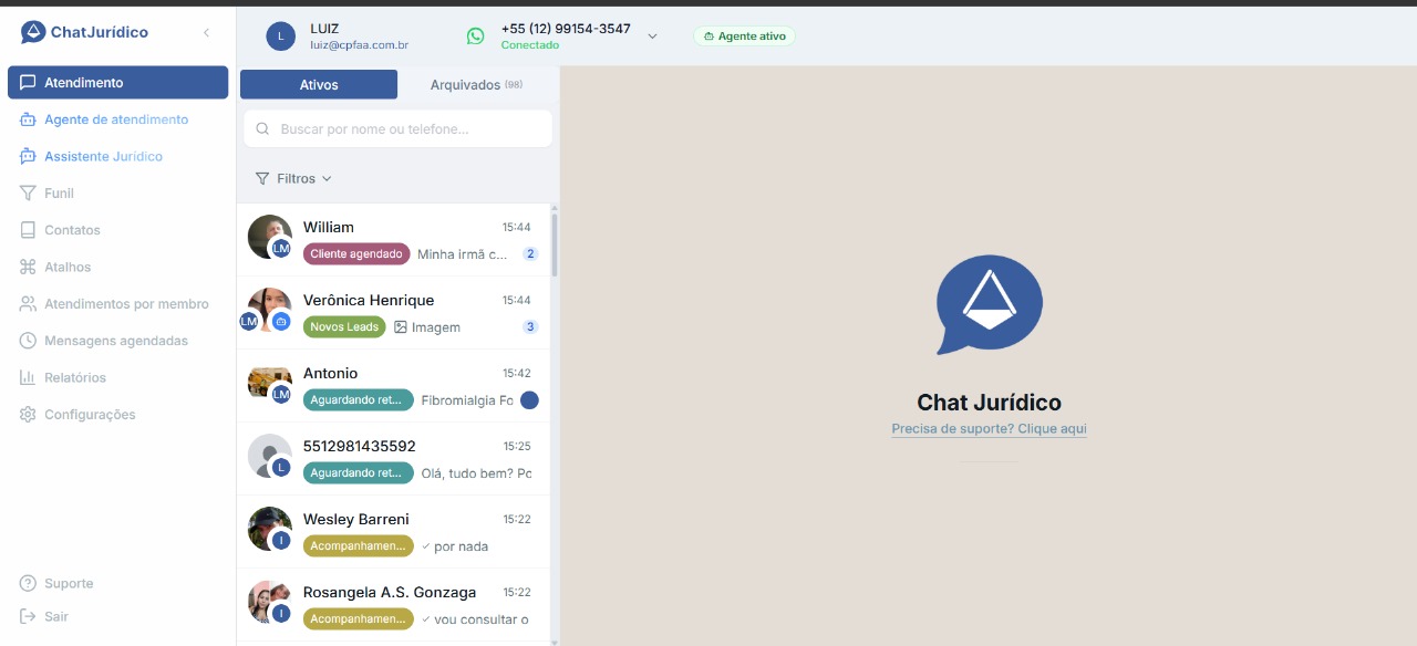 Chat Jurídico - Dashboard de Atendimento com IA - 2